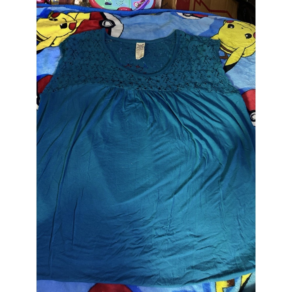 Faded Glory Womens 2X Teal LaceTop‎ Plus Size Tank